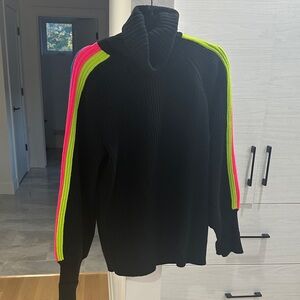 Chic Black Turtleneck Sweater with Neon Stripes